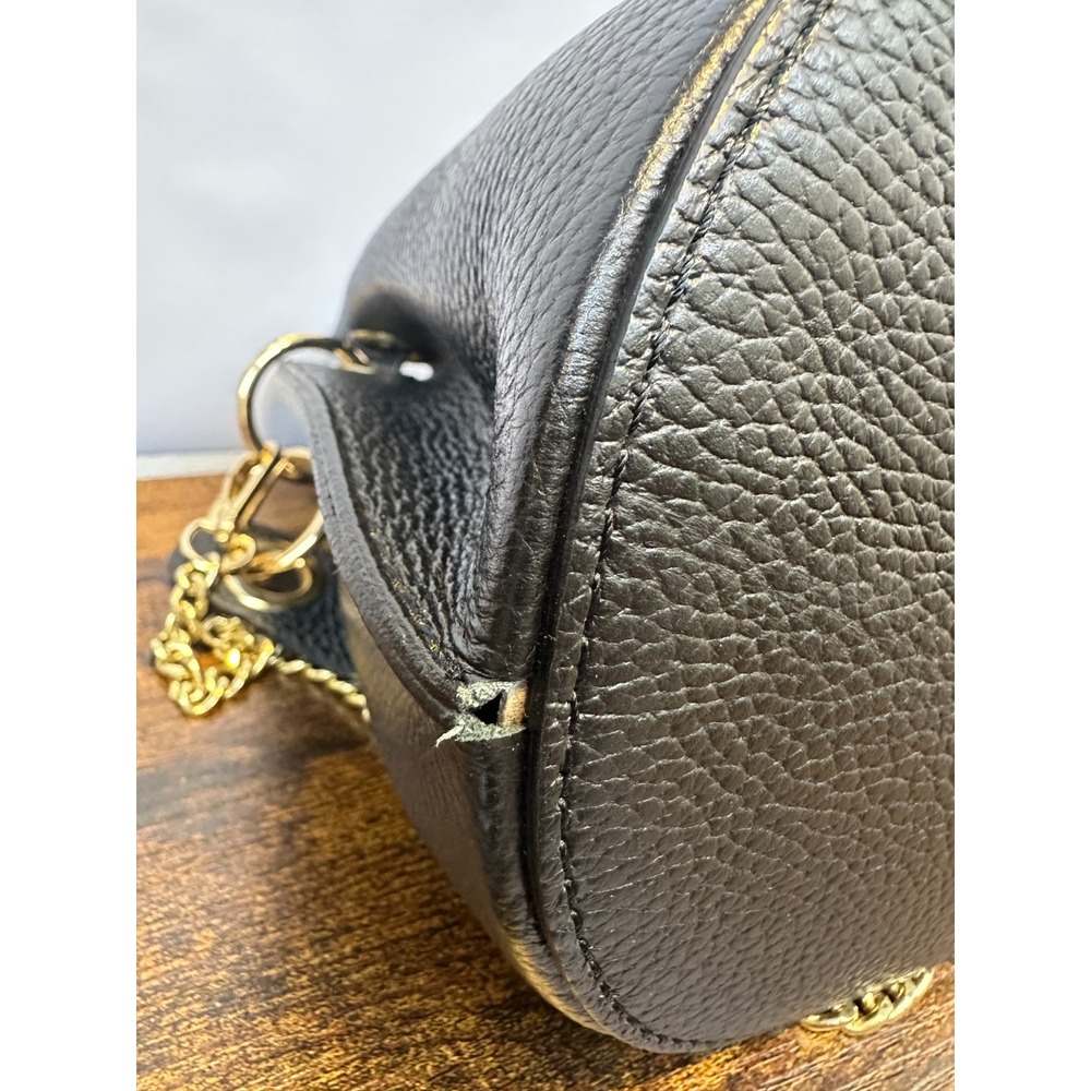 Vera Pelle Pebbled Leather Bucket Drawstring Bag Gold Chain Cross Body Purse EUC - Picture 15 of 16